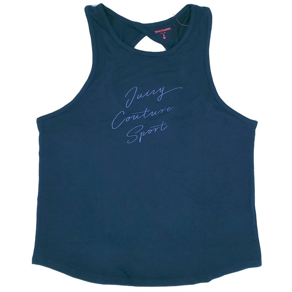 Juicy Couture Sport Women's Relaxed Fit Keyhole Twist Tank Deep Blue Large